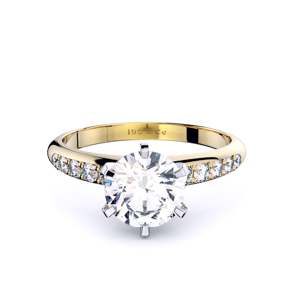 reverse taper pave diamond round engagement ring