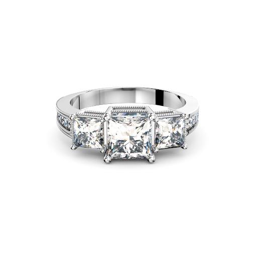 Three Stone princess diamonds antique engagement ring