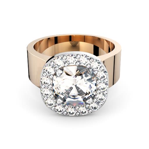 Cushion diamond in halo with wide band engagement ring