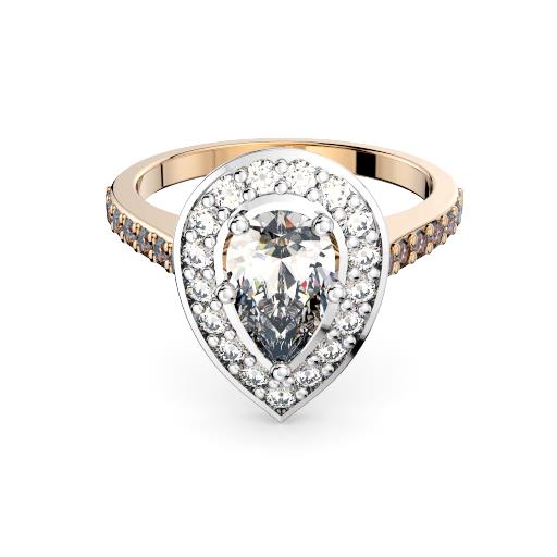 Pear diamond in halo with diamond set band engagement ring