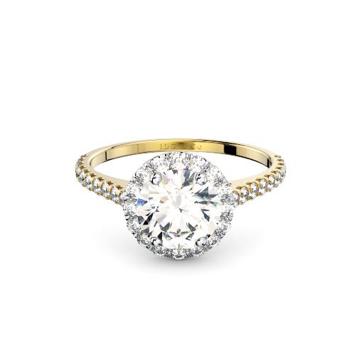 Round diamond in halo with diamond set band engagement ring